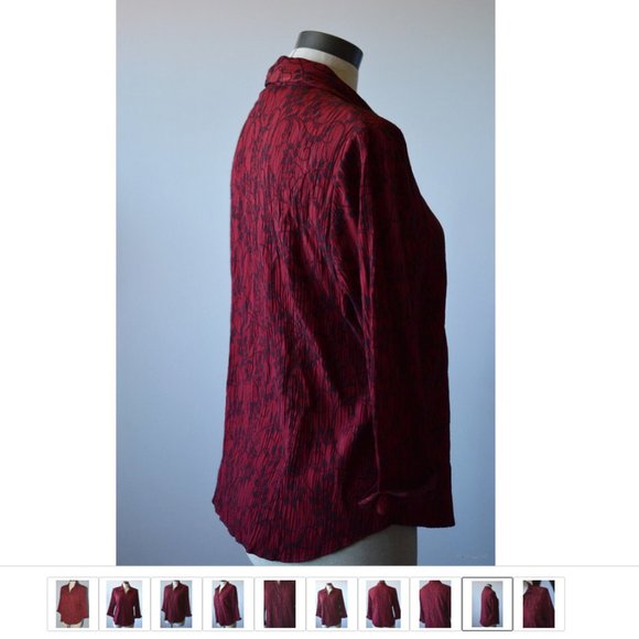 Dressbarn Brocade Leaves Pattern Women sz L 3/4 Sleeves Buttons Up Red - Picture 7 of 8